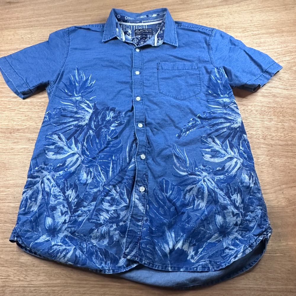 American Rag Mens Blue Tropical Button Front Shirt XL Short Sleeve